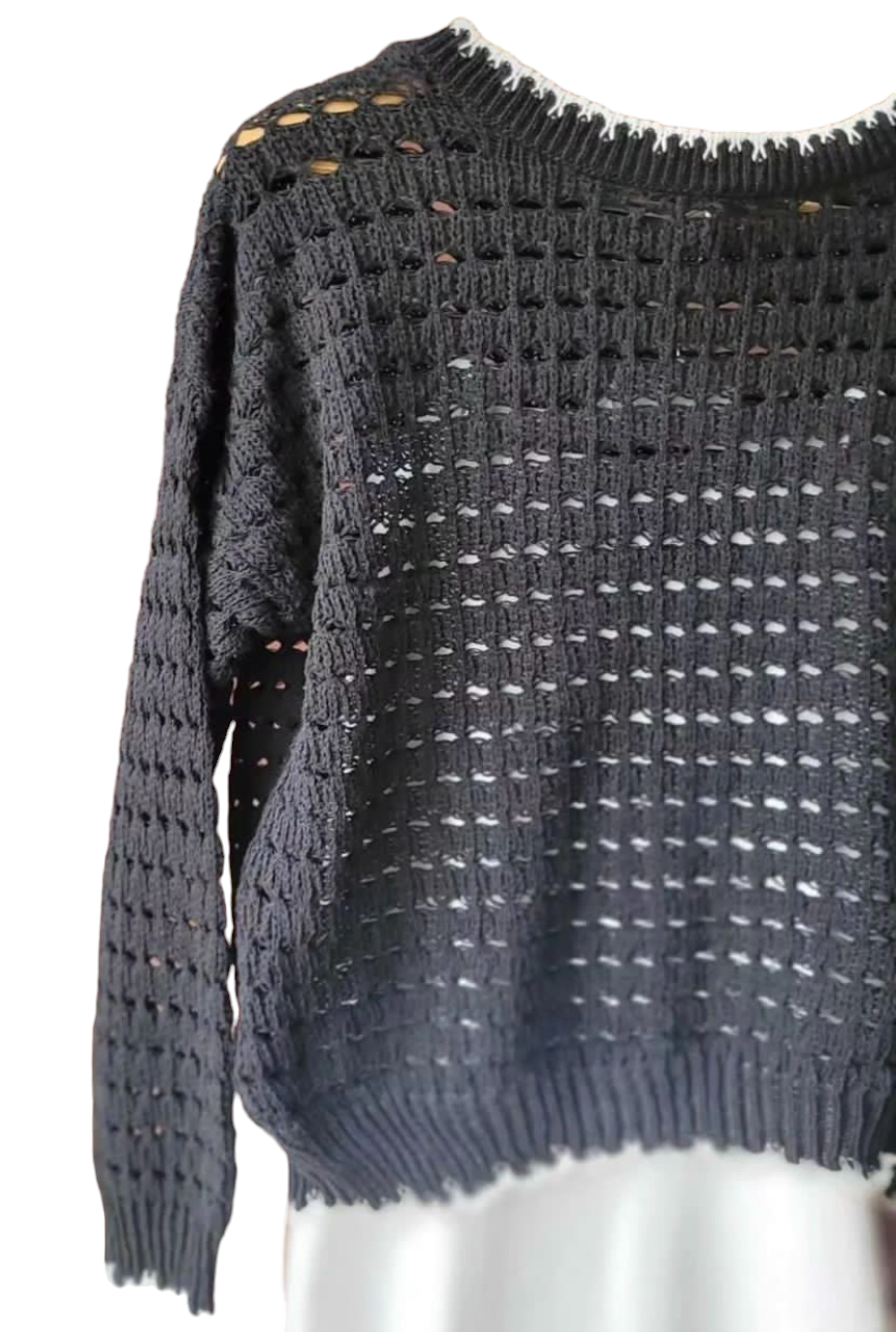 Delikli Kadın Triko Bej SİYAH - M