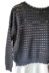 Delikli Kadın Triko Bej SİYAH - L