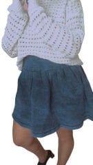 Pileli Kloş Mini Kot Etek Mavi