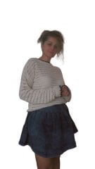 Pileli Kloş Mini Kot Etek Mavi