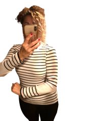 Çizgili Uzun Kollu Kadın Bluz LACİVERT - M