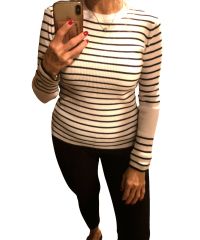 Çizgili Uzun Kollu Kadın Bluz LACİVERT - M