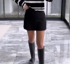 Çelik Örme Mini Şort Etek Siyah