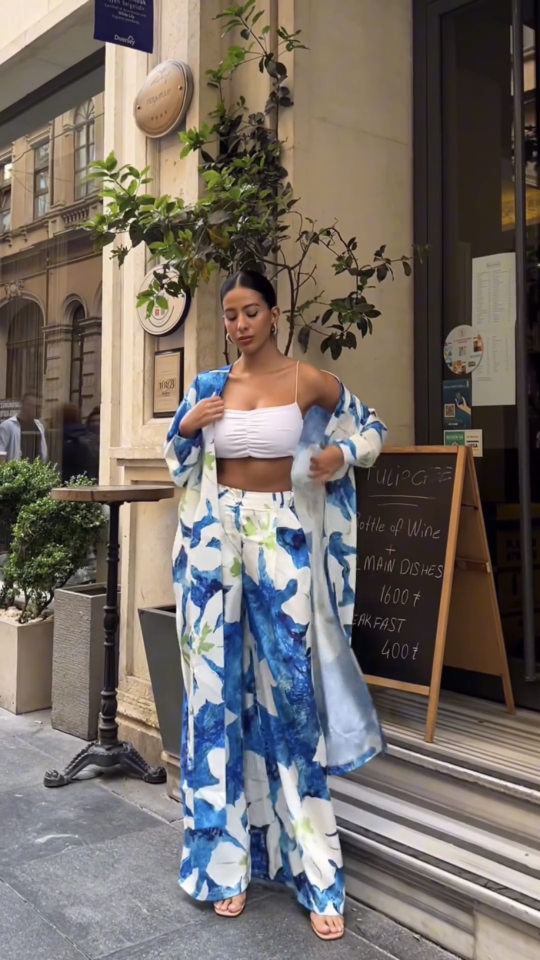 Kimono Takım Mavi Desenli