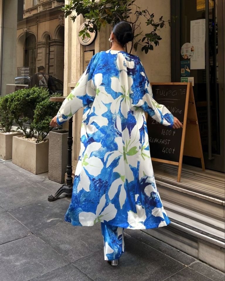 Kimono Takım Mavi Desenli