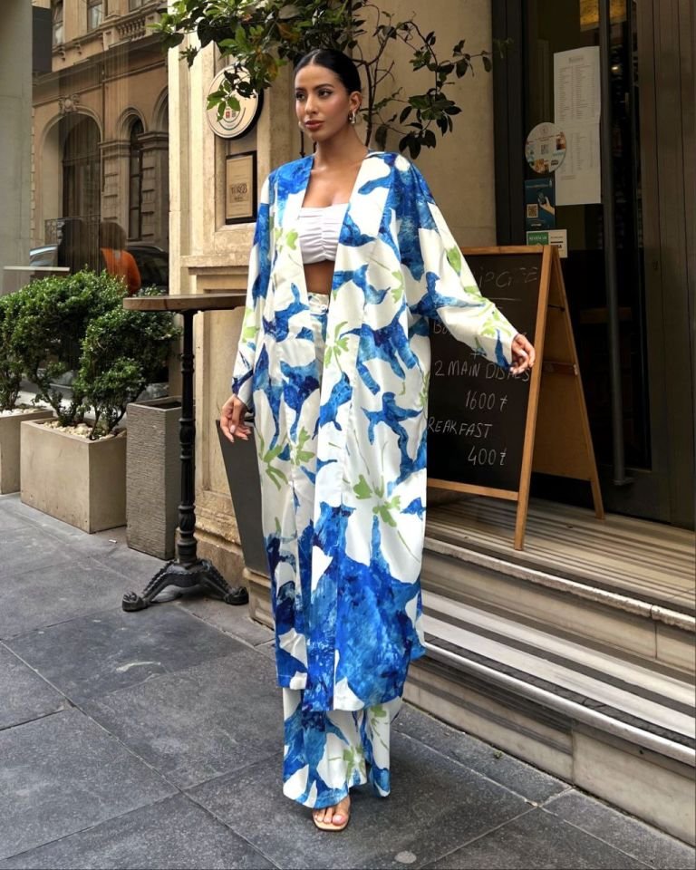 Kimono Takım Mavi Desenli