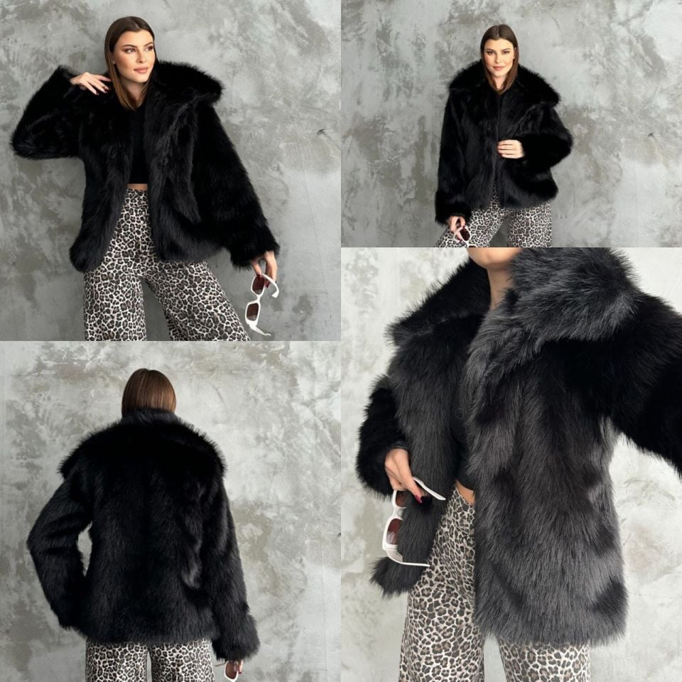 Yakalı Kürk Ceket SİYAH